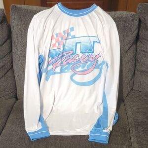 White and Blue Racing Long Sleeve Shirt